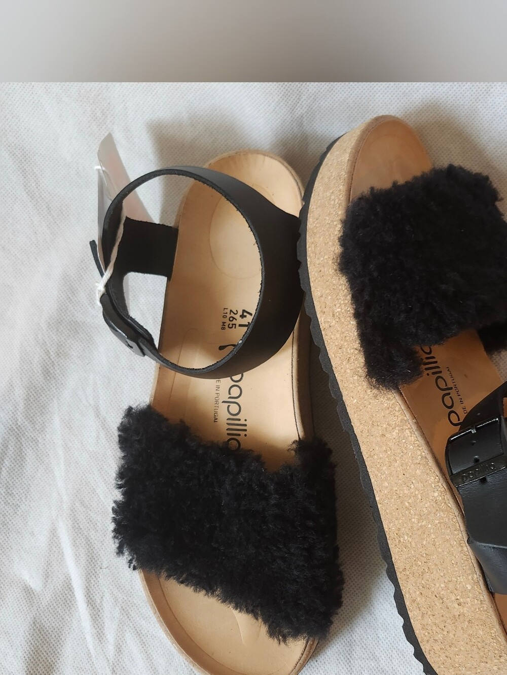 Birkenstock Glenda From Papillio Backstrap Shearling Sandal In Teddy Black Sz 41